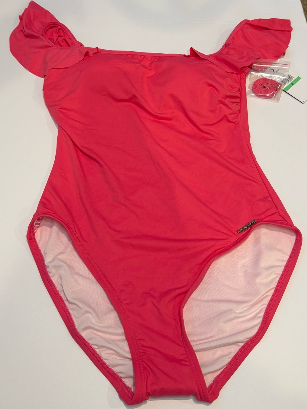 Vince Camuto Size Large Hot Pink Ruffle Sleve  One Piece Size 8